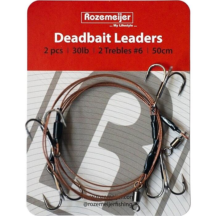 Rozemeijer Deadbait Leaders 2x #6 treble 50cm 30lb