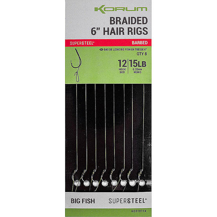 Korum Big Fish Braided Hair Rigs 15cm H12 Barbed
