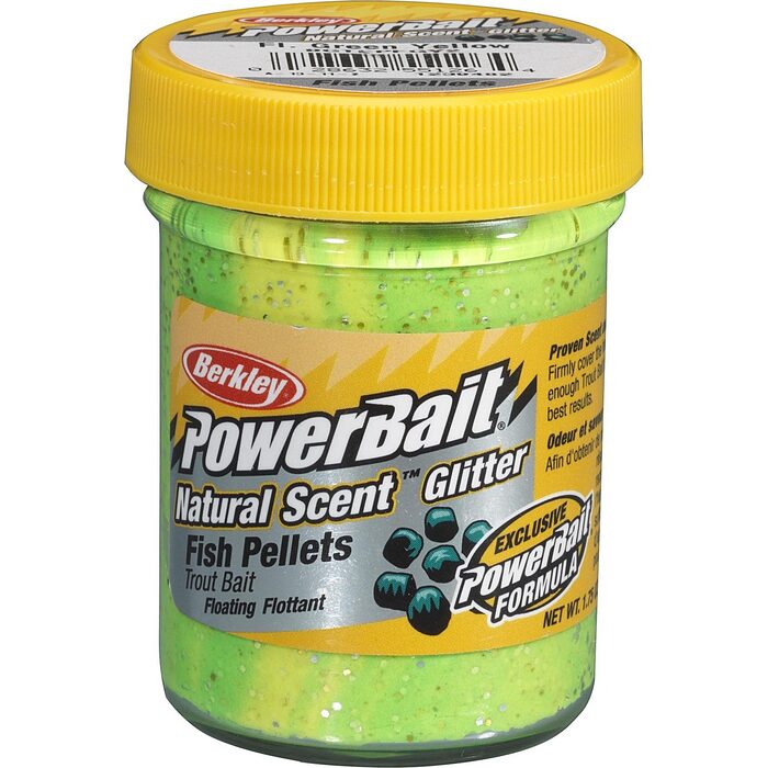 Berkley Powerbait Natural Glitter Fish Pellet Fluo Green Yellow