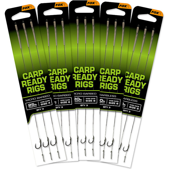Fox Carp Ready Rigs Wide Gape Size 8 Barbless (20lb)