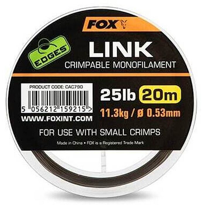 Fox Edges Link Crimpable Monofilament 0.53mm 20m Trans Khaki