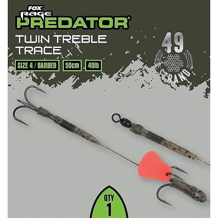 Fox Rage Predator Twin Treble Trace 52cm Size 4