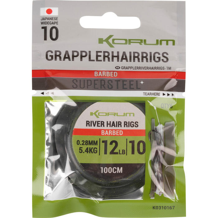 Korum Supersteel Grappler River Hair Rig 0.26mm #12