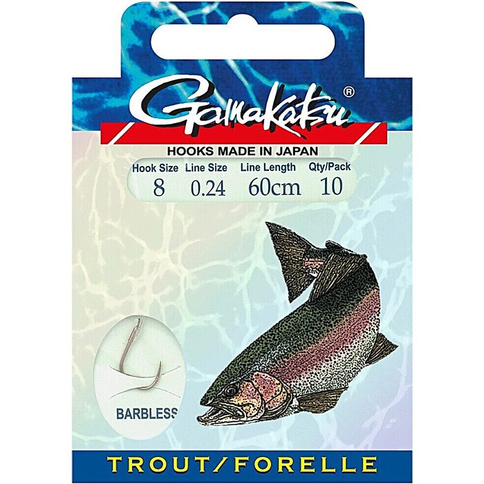 Gamakatsu BKD LS-3360B Trout Barbless onderlijn 60cm H8 0.24mm