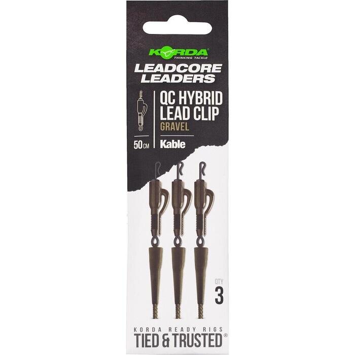 Korda Kable Leadcore Leader Hybrid Lead Clip QC Swivel Gravel 50cm