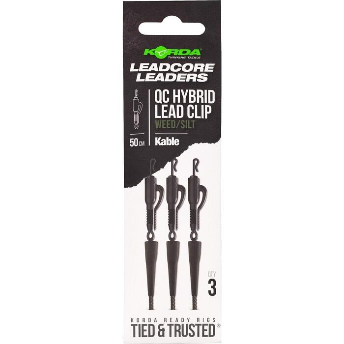 Korda Kable Leadcore Leader Hybrid Lead Clip QC Swivel Weed 50cm