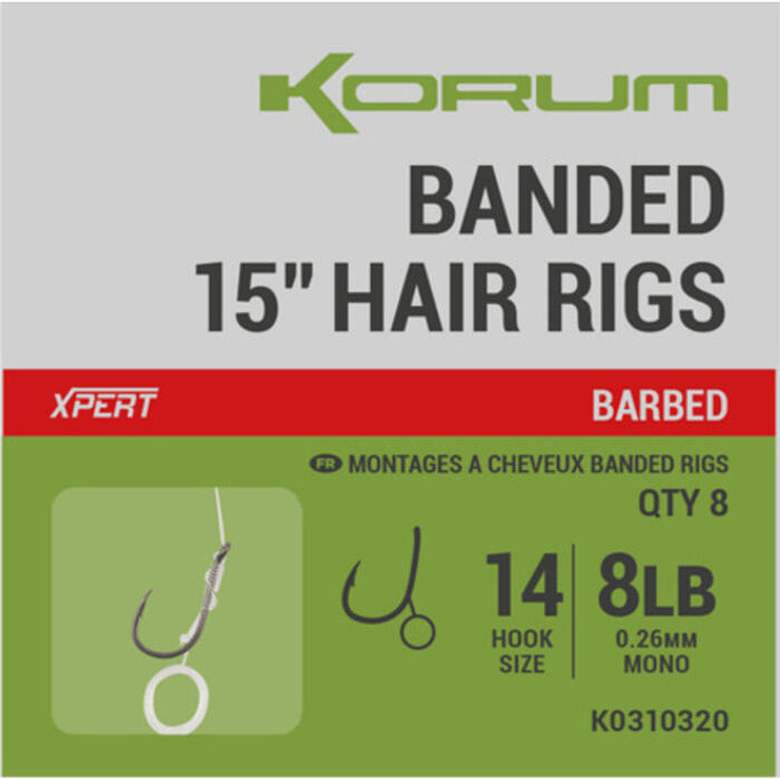 Korum Banded Hair Rigs 38cm #14 Barbed