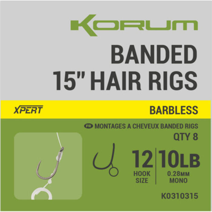 Korum Banded Hair Rigs 38cm #14 Barbless