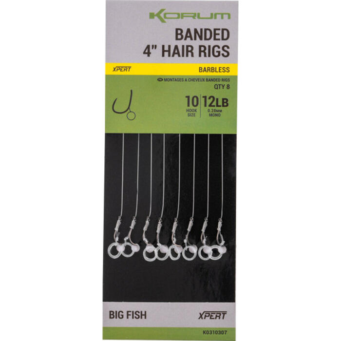 Korum Banded Hair Rigs 10cm #10 Barbed
