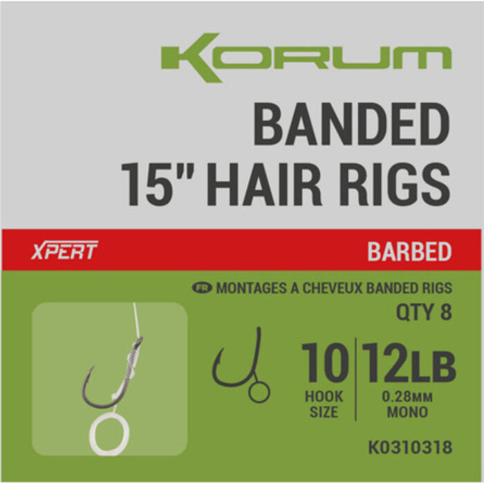 Korum Banded Hair Rigs 38cm #10 Barbless