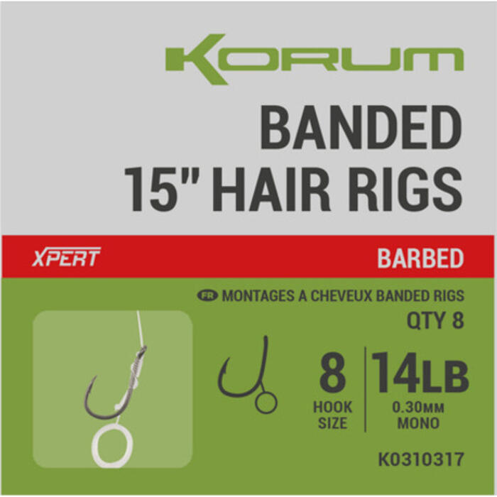 Korum Banded Hair Rigs 38cm #12 Barbed