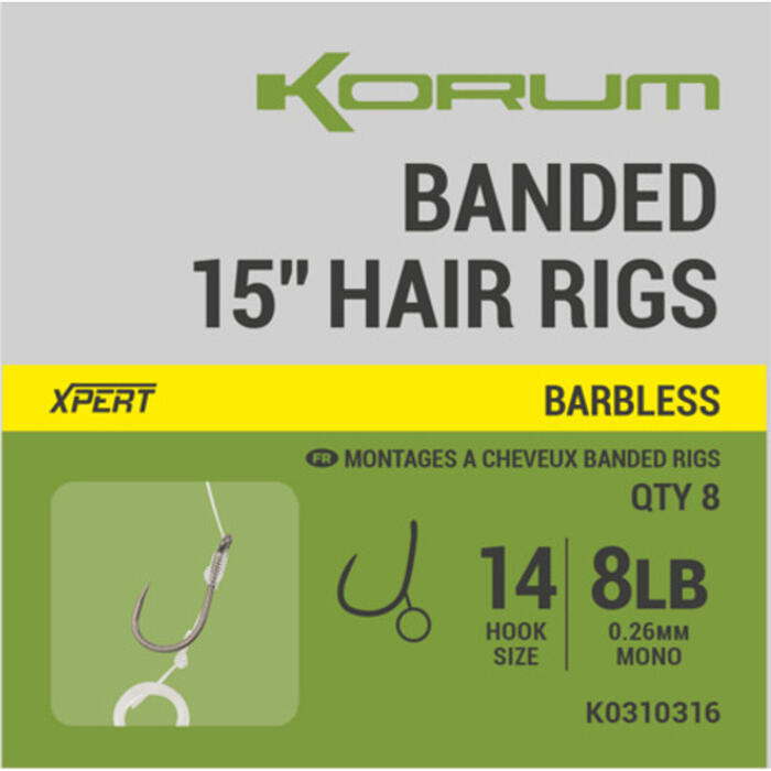 Korum Banded Hair Rigs 38cm #12 Barbless