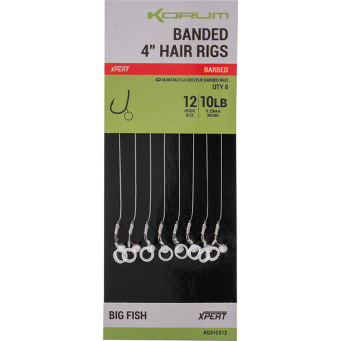 Korum Banded Hair Rigs 10cm #8 Barbed