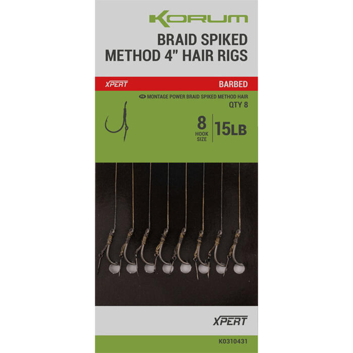 Korum Power Braid Spiked Method Hair Rigs 15lb #10