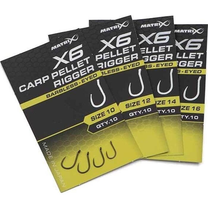 Matrix X6 Carp Pellet Rigger #12 Barbless - Eyed