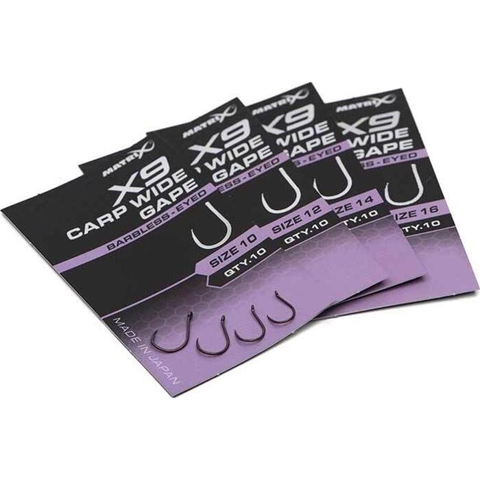 Matrix X9 Carp Wide Gape #12 Barbless - Eyed