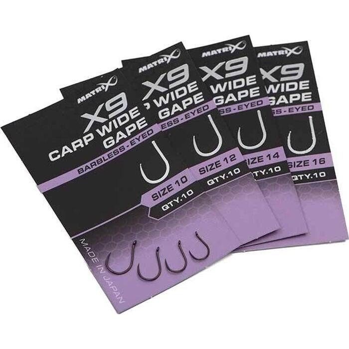 Matrix X9 Carp Wide Gape #12 Barbless - Eyed
