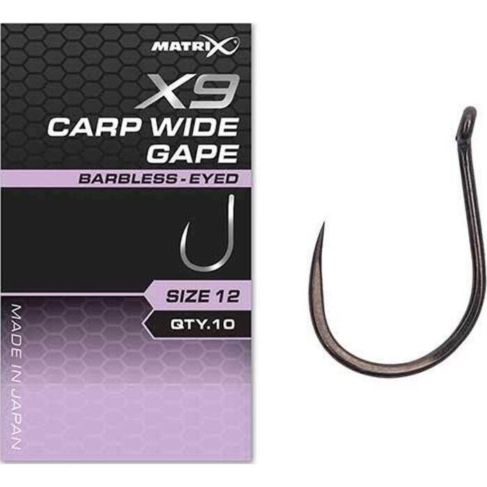 Matrix X9 Carp Wide Gape #16 Barbless - Eyed
