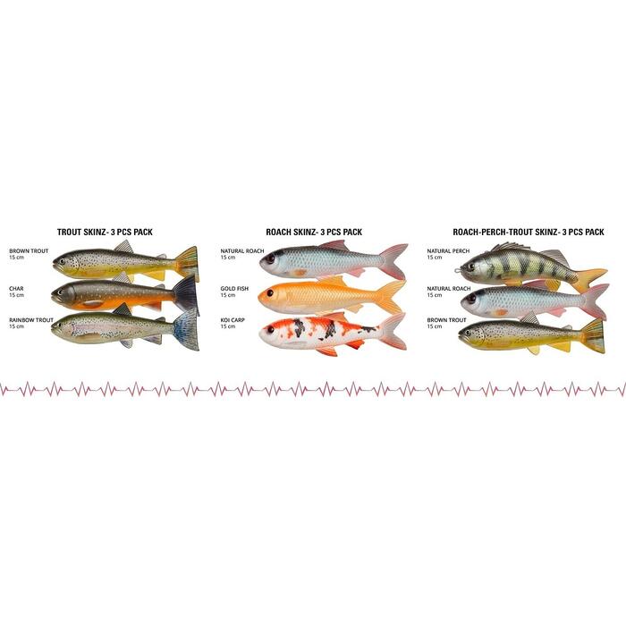 PulzBait Skinz 15cm 3-pack Natural Roach+Natural Perch+Brown Trout