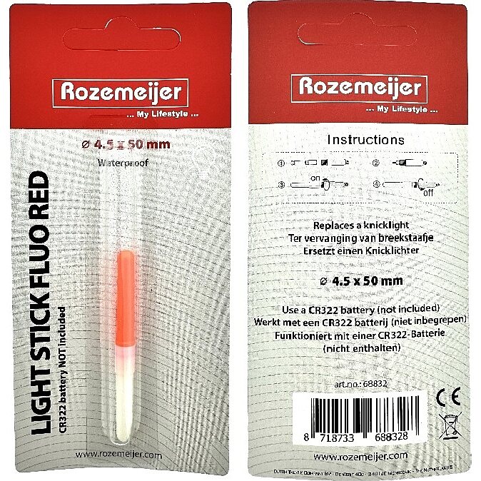 Rozemeijer Light Stick Fluo Red size 4.5x50mm 1pcs (ex. CR322 battery)