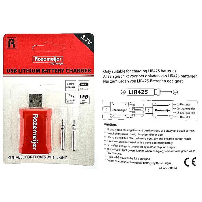 Rozemeijer USB Lithium Battery Charger incl. 2pcs LIR425 battery 