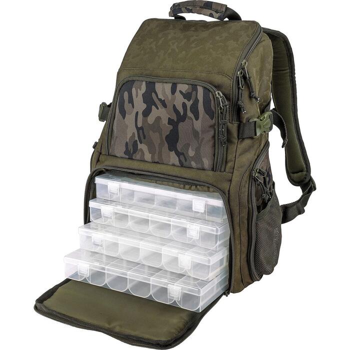 Spro Double Camo Back Pack met 4 Tackleboxen