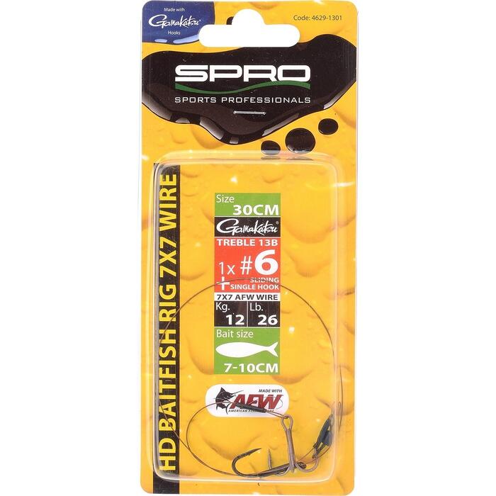 Spro HD Baitfish Rig 30cm 1x Treble #4 + 1SH 18kg