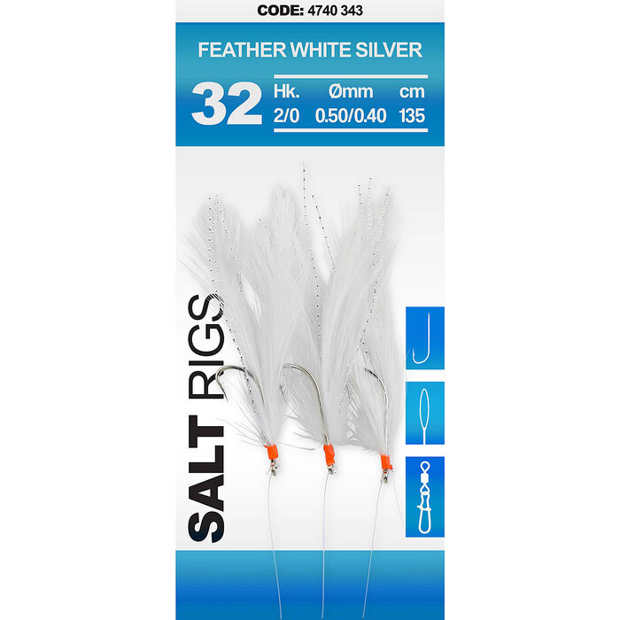 Spro Saltwater Salt Rig #32 Feather White Silver #4 6 Haaks