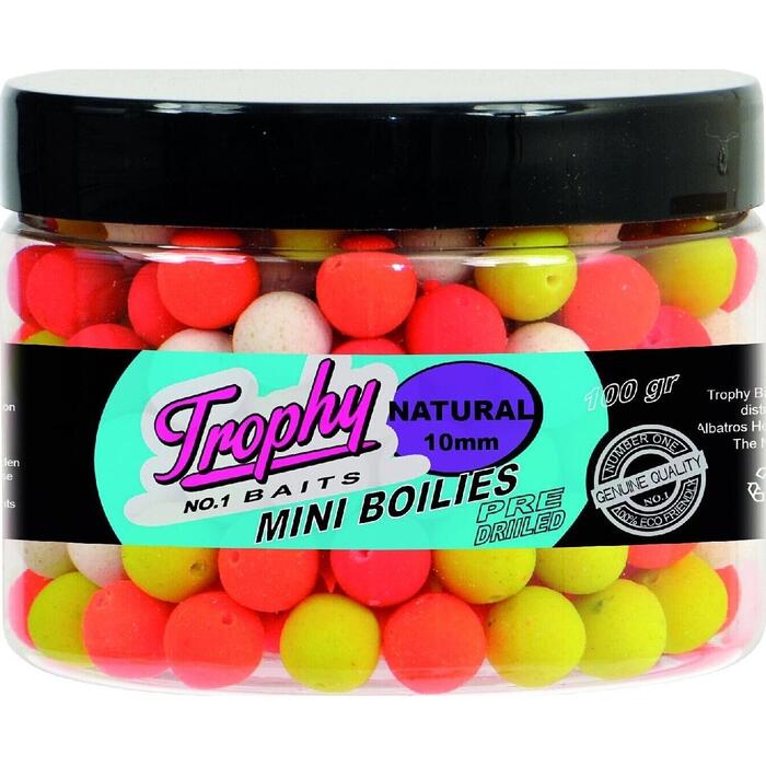 Trophy Bait Pre drilled mini boilies 10mm Natural